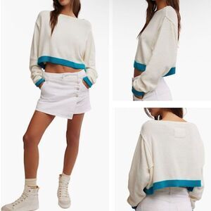NWT Women's FREE PEOPLE Wool Blend 'Into The Blue' Crop Top Sweater Size M